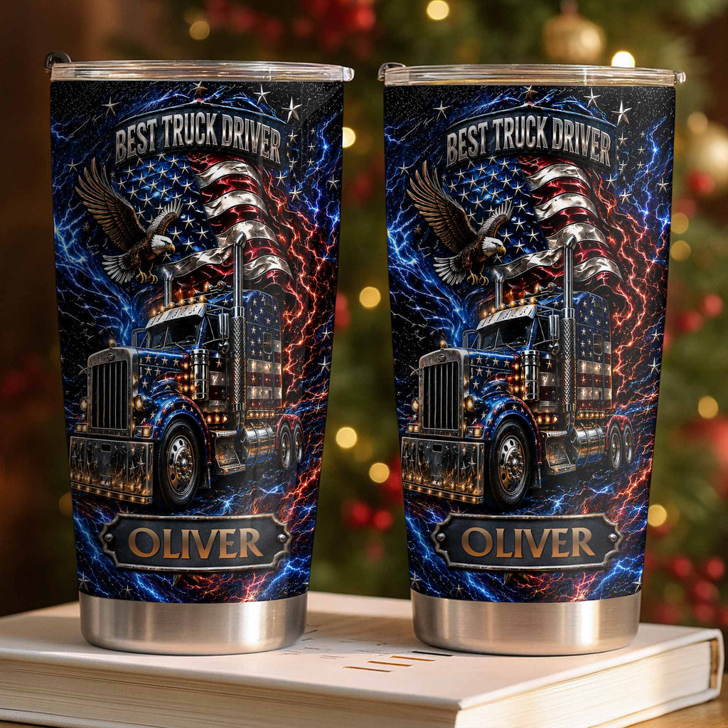 Personalized 20oz Stainless Steel Tumbler for Truck Driver Gift - American Flag & Eagle Design 20oz Tumbler GradoCreations