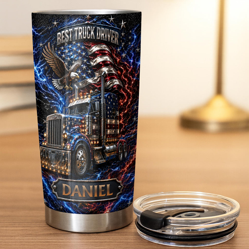 Personalized 20oz Stainless Steel Tumbler for Truck Driver Gift - American Flag & Eagle Design 20oz Tumbler GradoCreations