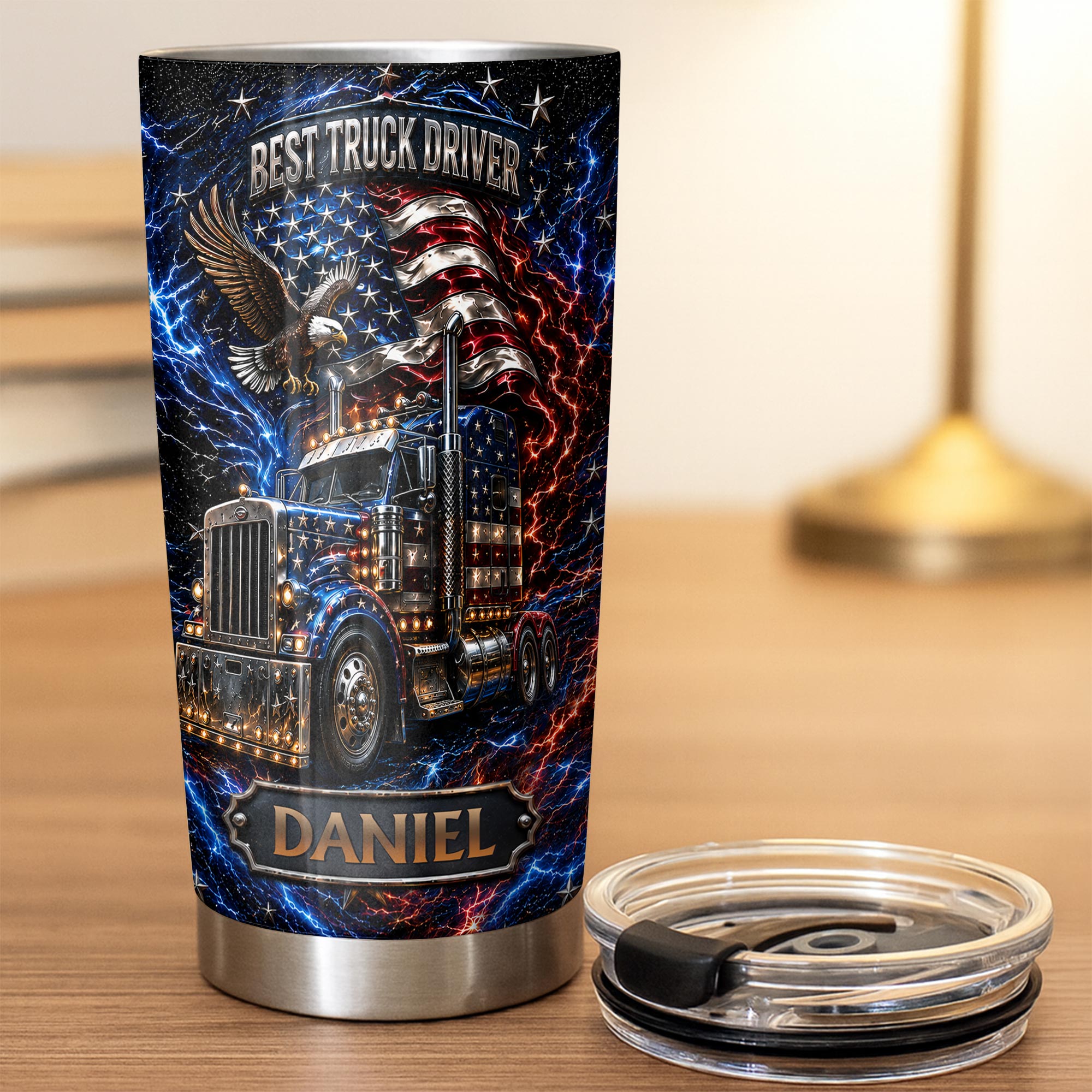Personalized 20oz Stainless Steel Tumbler for Truck Driver Gift - American Flag & Eagle Design 20oz Tumbler GradoCreations