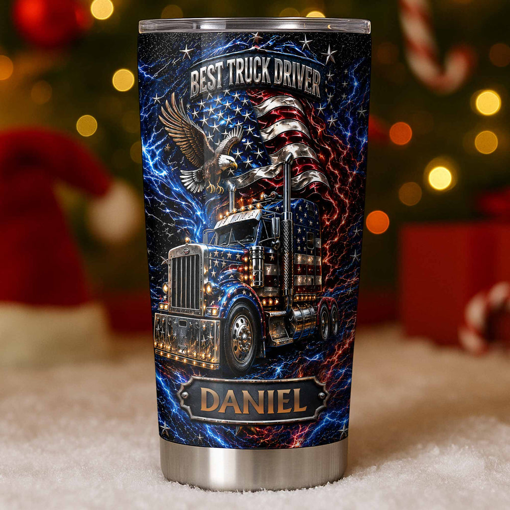 Personalized 20oz Stainless Steel Tumbler for Truck Driver Gift - American Flag & Eagle Design 20oz Tumbler GradoCreations