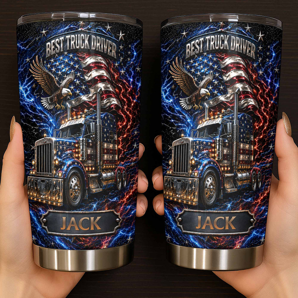 Personalized 20oz Stainless Steel Tumbler for Truck Driver Gift - American Flag & Eagle Design 20oz Tumbler GradoCreations