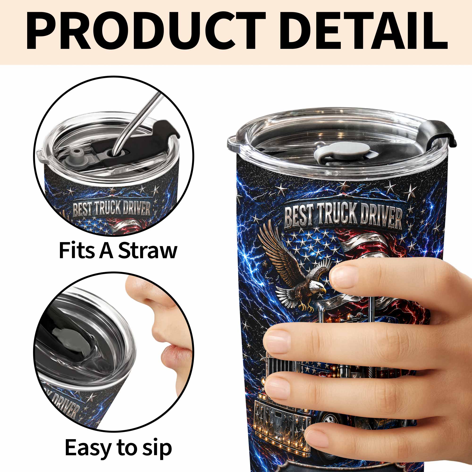 Personalized 20oz Stainless Steel Tumbler for Truck Driver Gift - American Flag & Eagle Design 20oz Tumbler GradoCreations