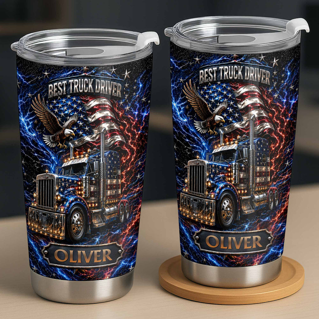Personalized 20oz Stainless Steel Tumbler for Truck Driver Gift - American Flag & Eagle Design 20oz Tumbler GradoCreations