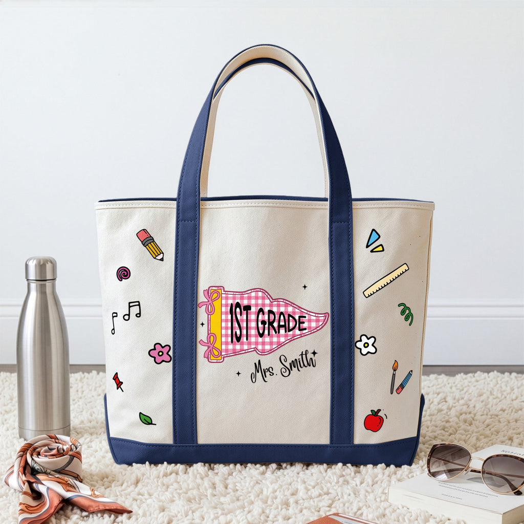 Personalized Embroidery Tote Bag with School Doodles for Teachers and Students