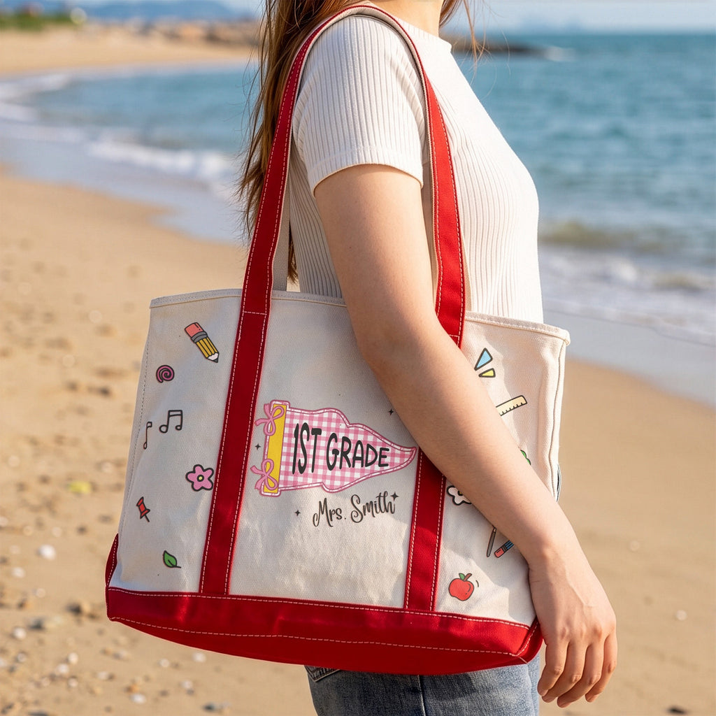 Personalized Embroidery Tote Bag with School Doodles for Teachers and Students
