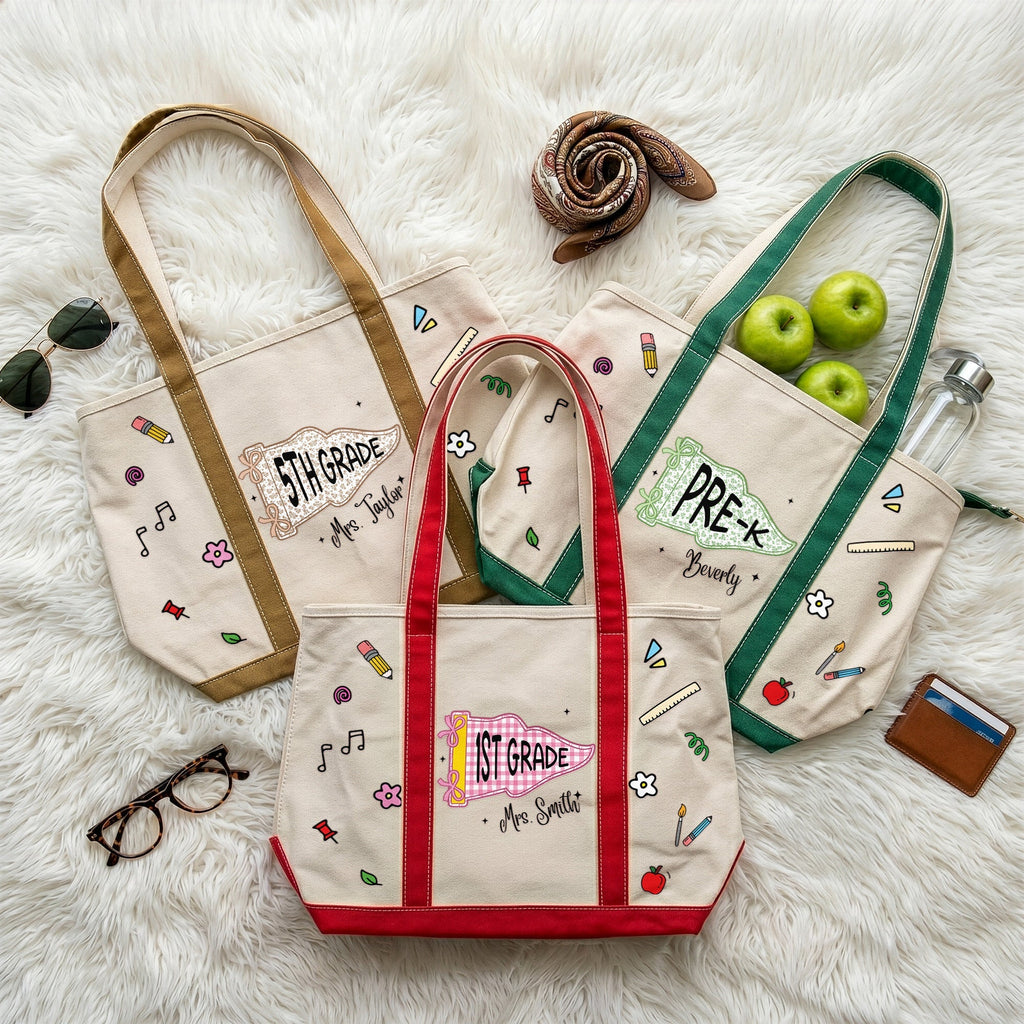 Personalized Embroidery Tote Bag with School Doodles for Teachers and Students