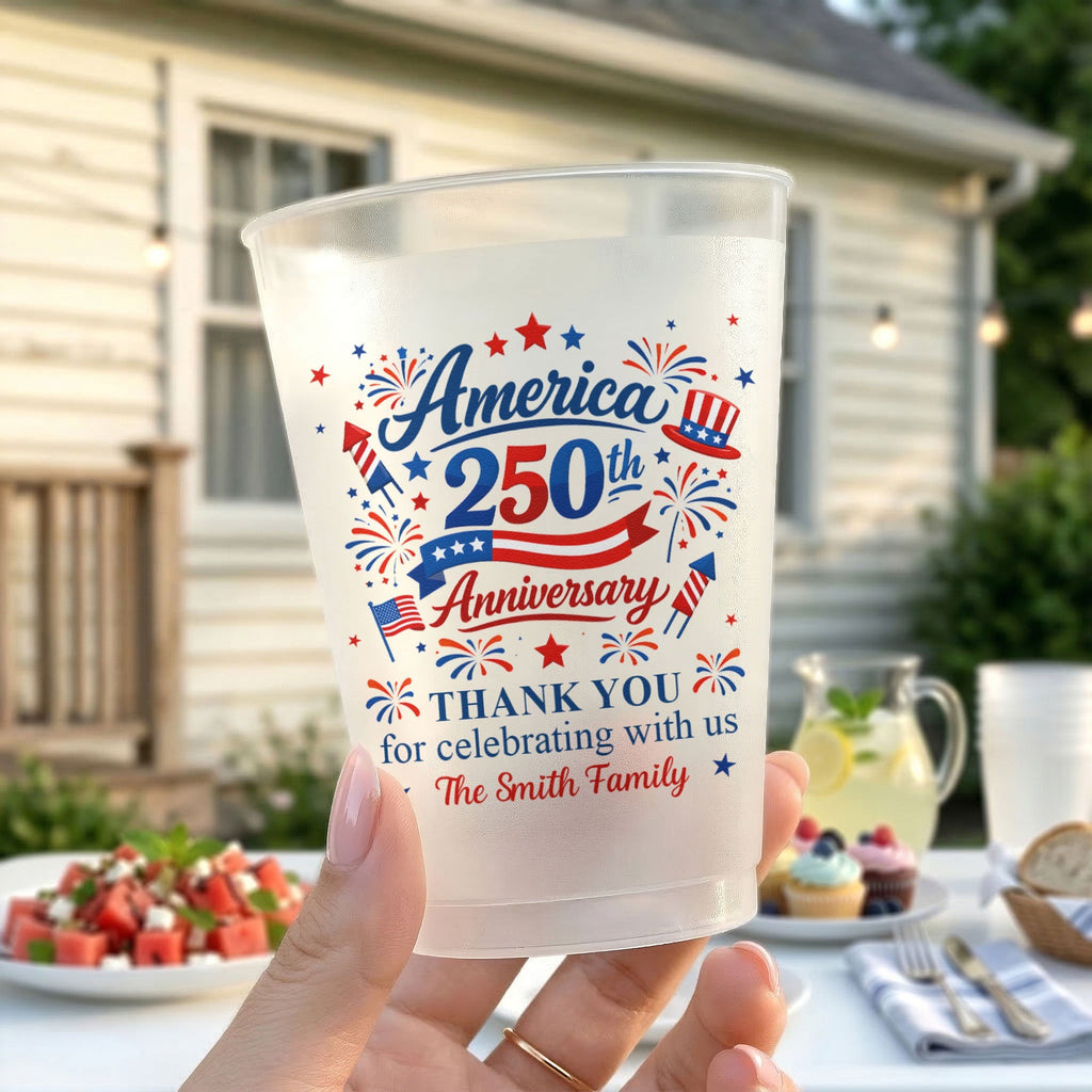 Personalized Frosted Celebration Cups Custom Name for Patriotic Family