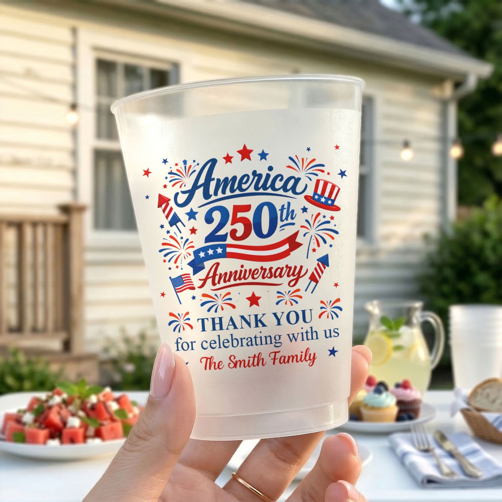 Personalized Frosted Celebration Cups Custom Name for Patriotic Family
