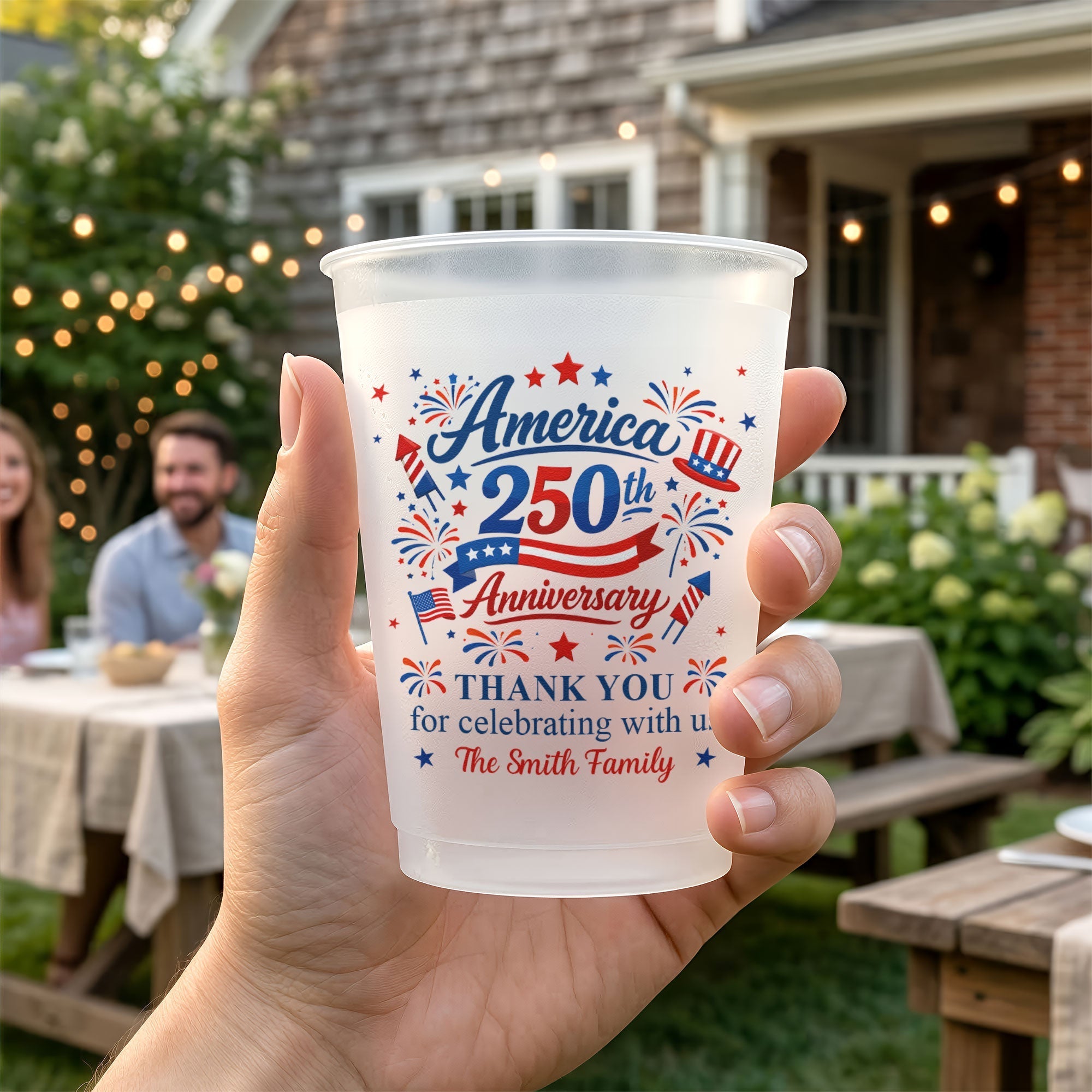 Personalized Frosted Celebration Cups Custom Name for Patriotic Family