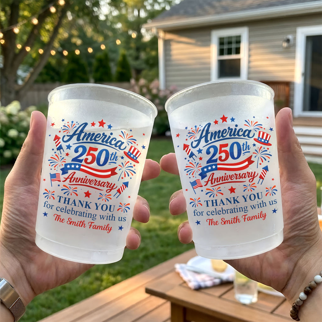 Personalized Frosted Celebration Cups Custom Name for Patriotic Family