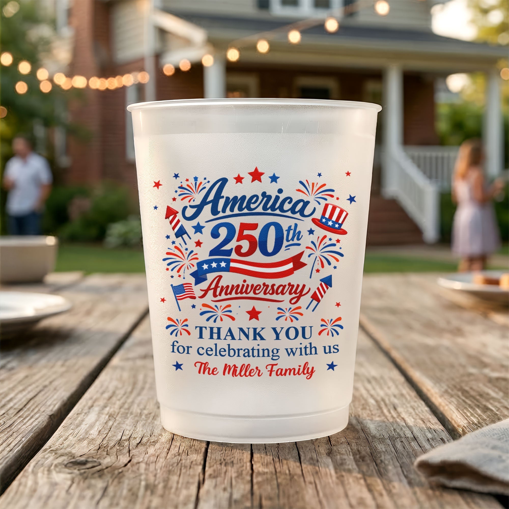 Personalized Frosted Celebration Cups Custom Name for Patriotic Family