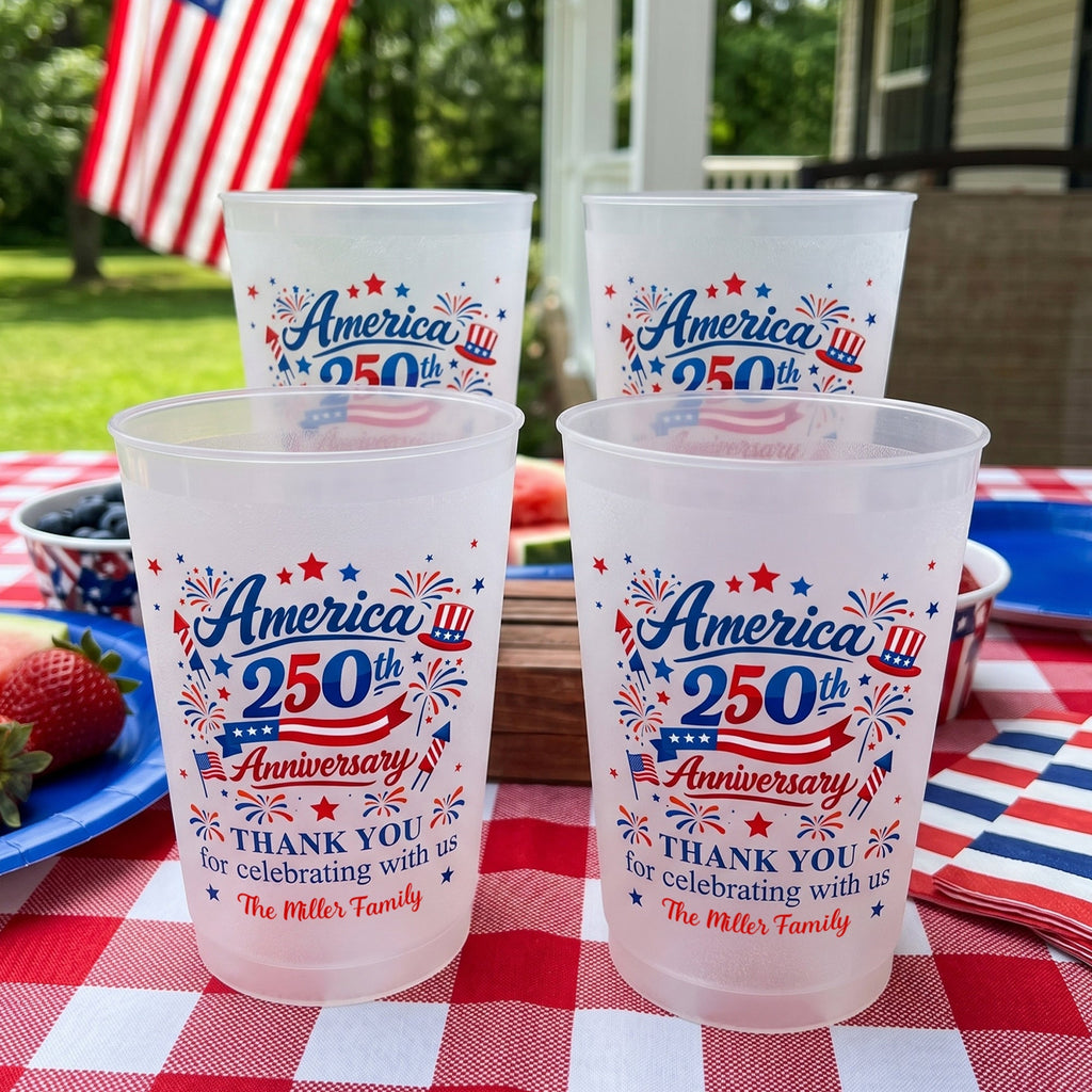 Personalized Frosted Celebration Cups Custom Name for Patriotic Family