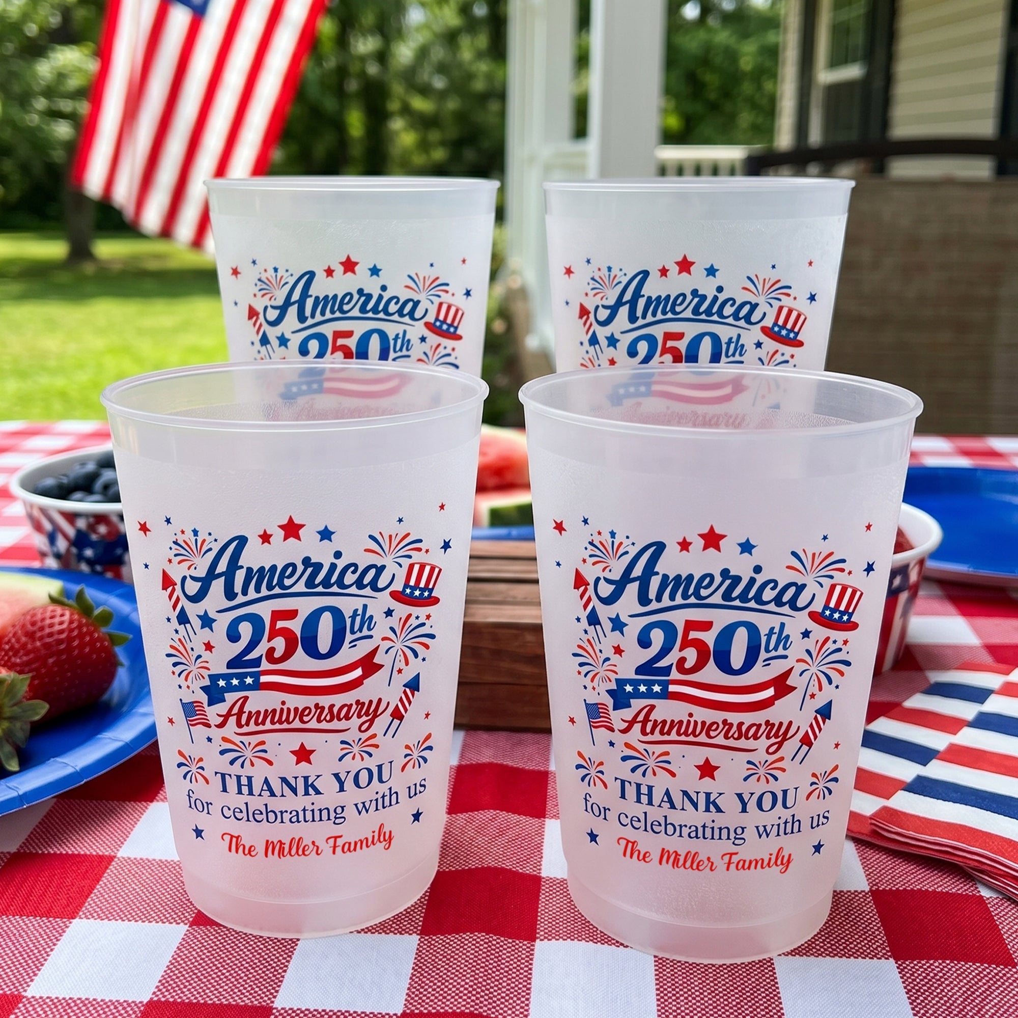Personalized Frosted Celebration Cups Custom Name for Patriotic Family