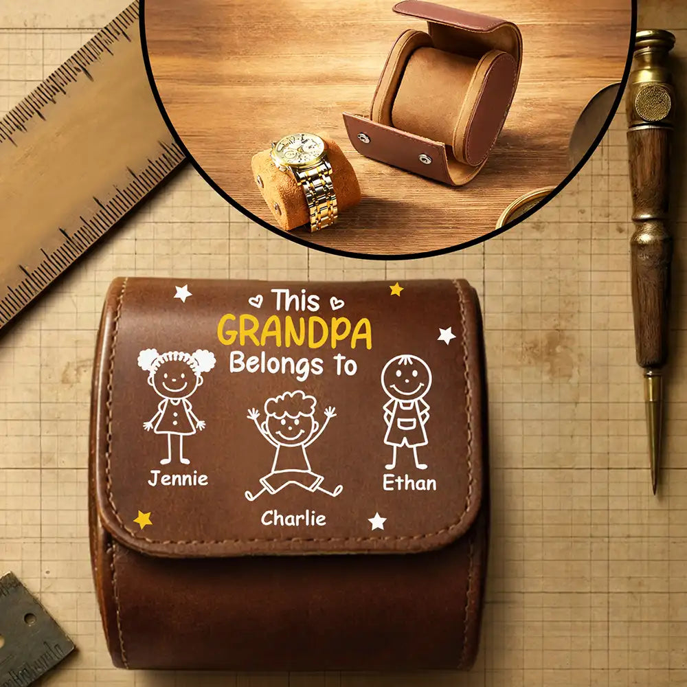 Personalized Leather Watch Case Custom Design Gift for Grandpa