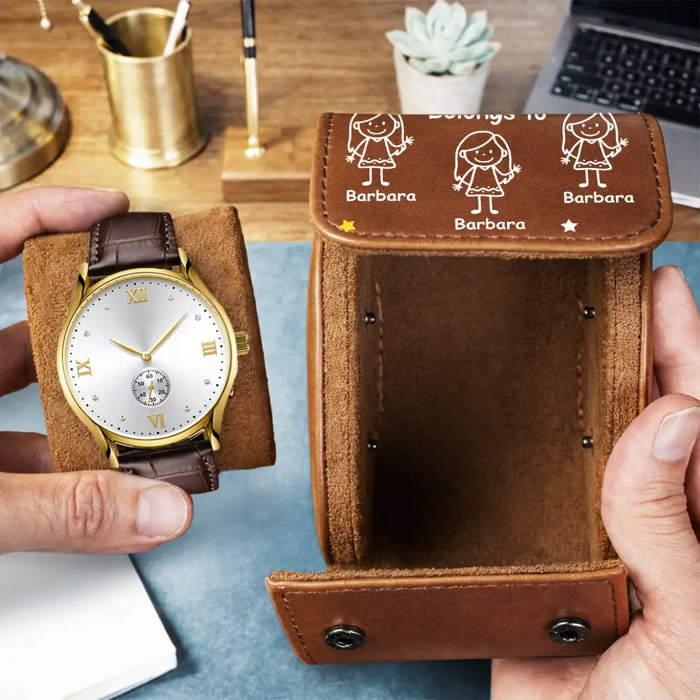 Personalized Leather Watch Case Custom Design Gift for Grandpa