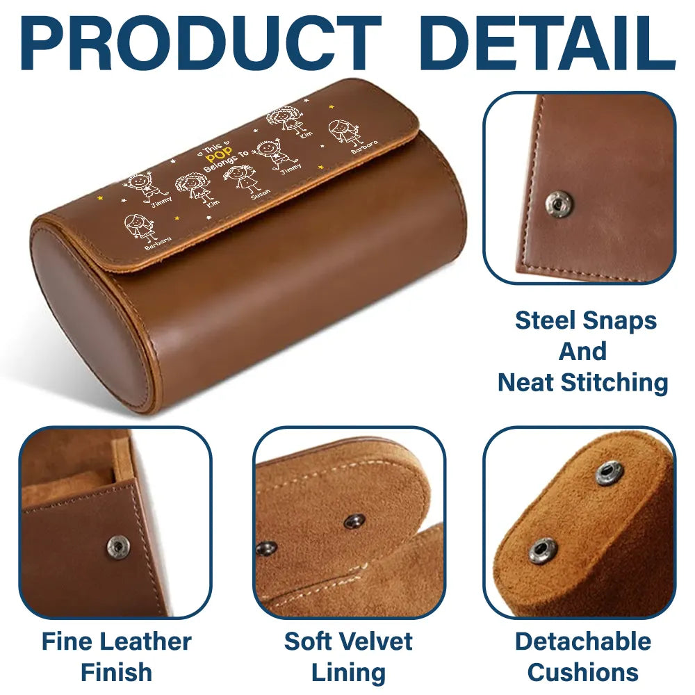 Personalized Leather Watch Case Custom Design Gift for Grandpa