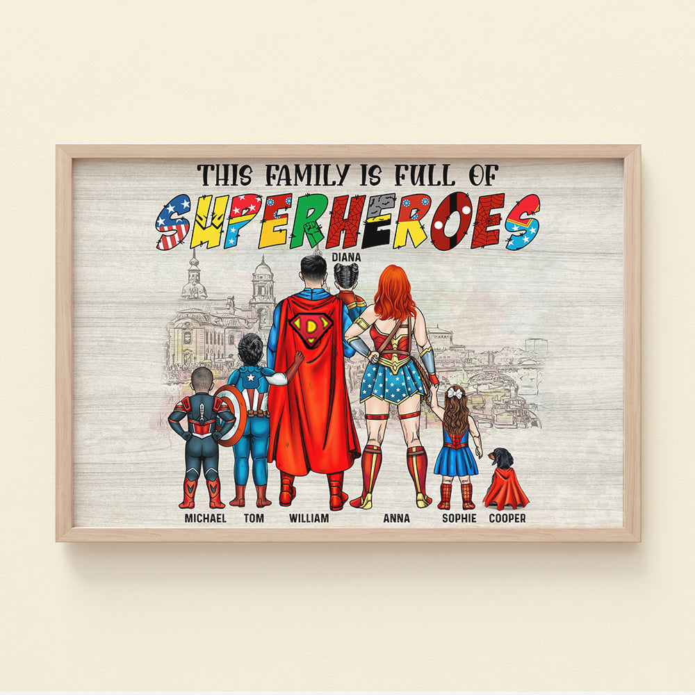 Personalized Superhero Family Canvas Print Custom Names Gift for Family