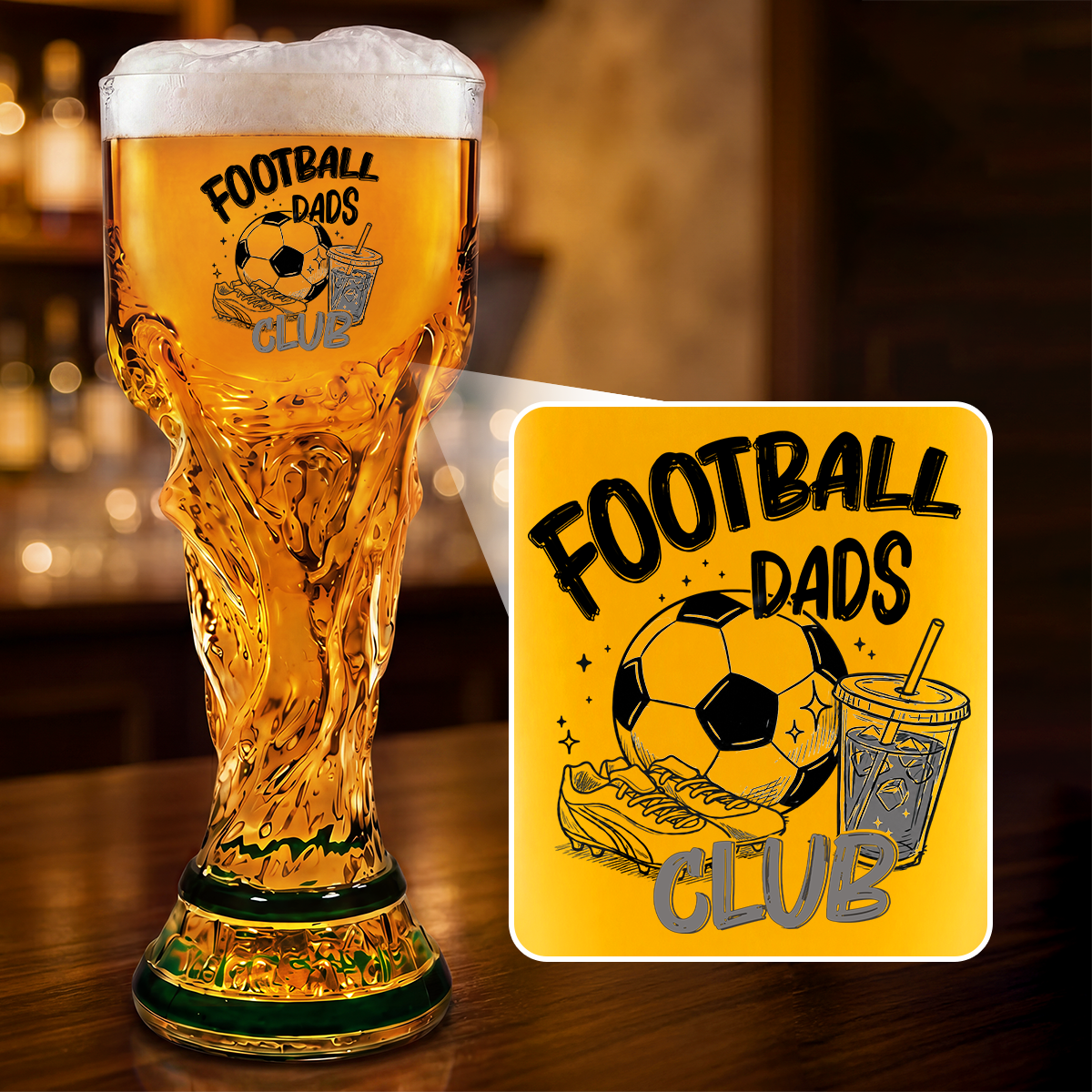Personalized Football Dads Club Trophy Beer Glass Gift for Dad