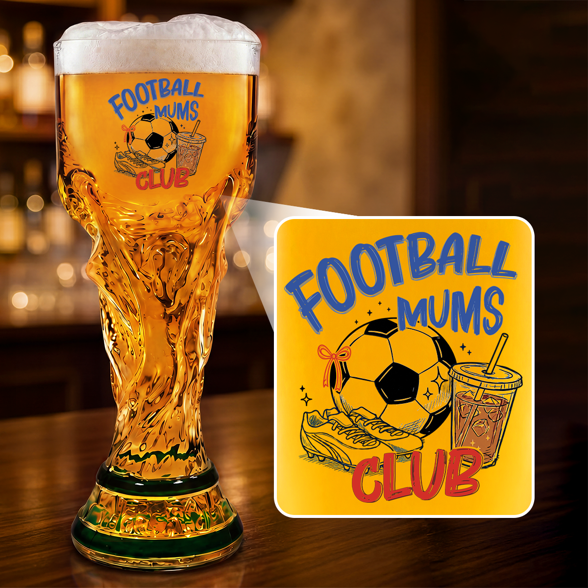 Personalized Football Dads Club Trophy Beer Glass Gift for Dad