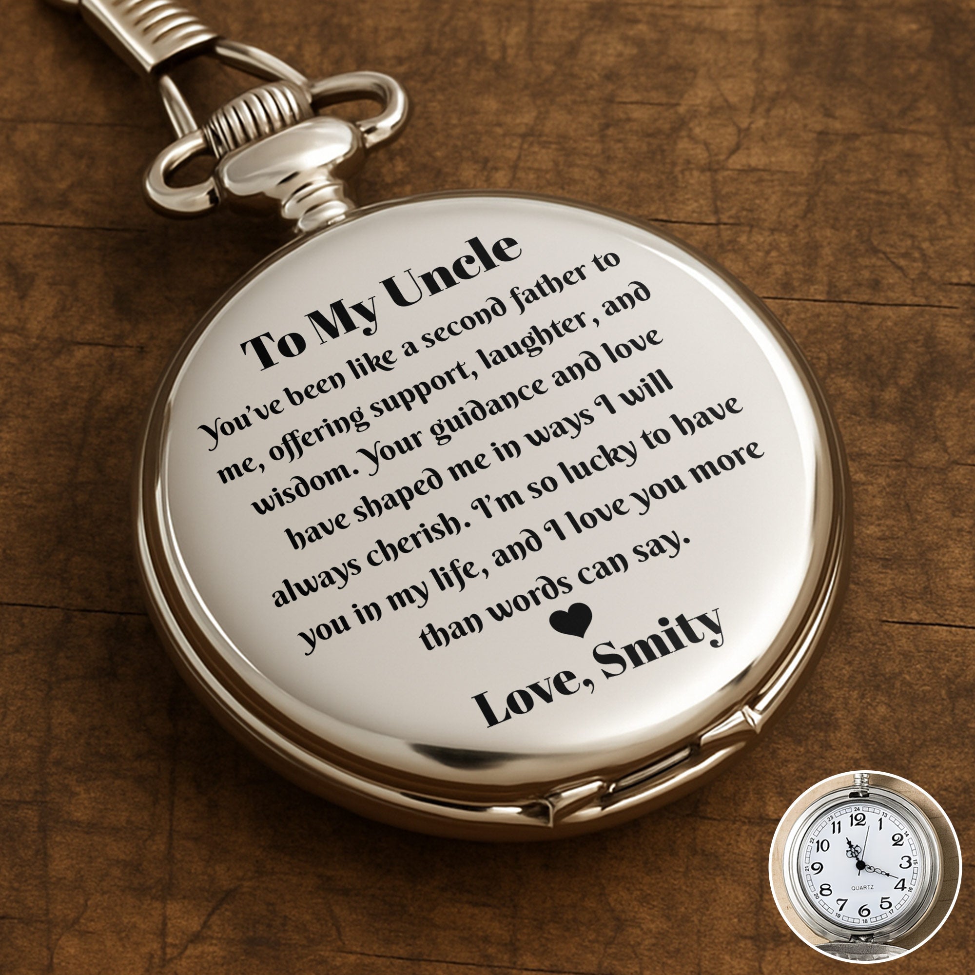 Personalized Silver Pocket Watch Custom Gift for Uncle Pocket Watch GradoCreations