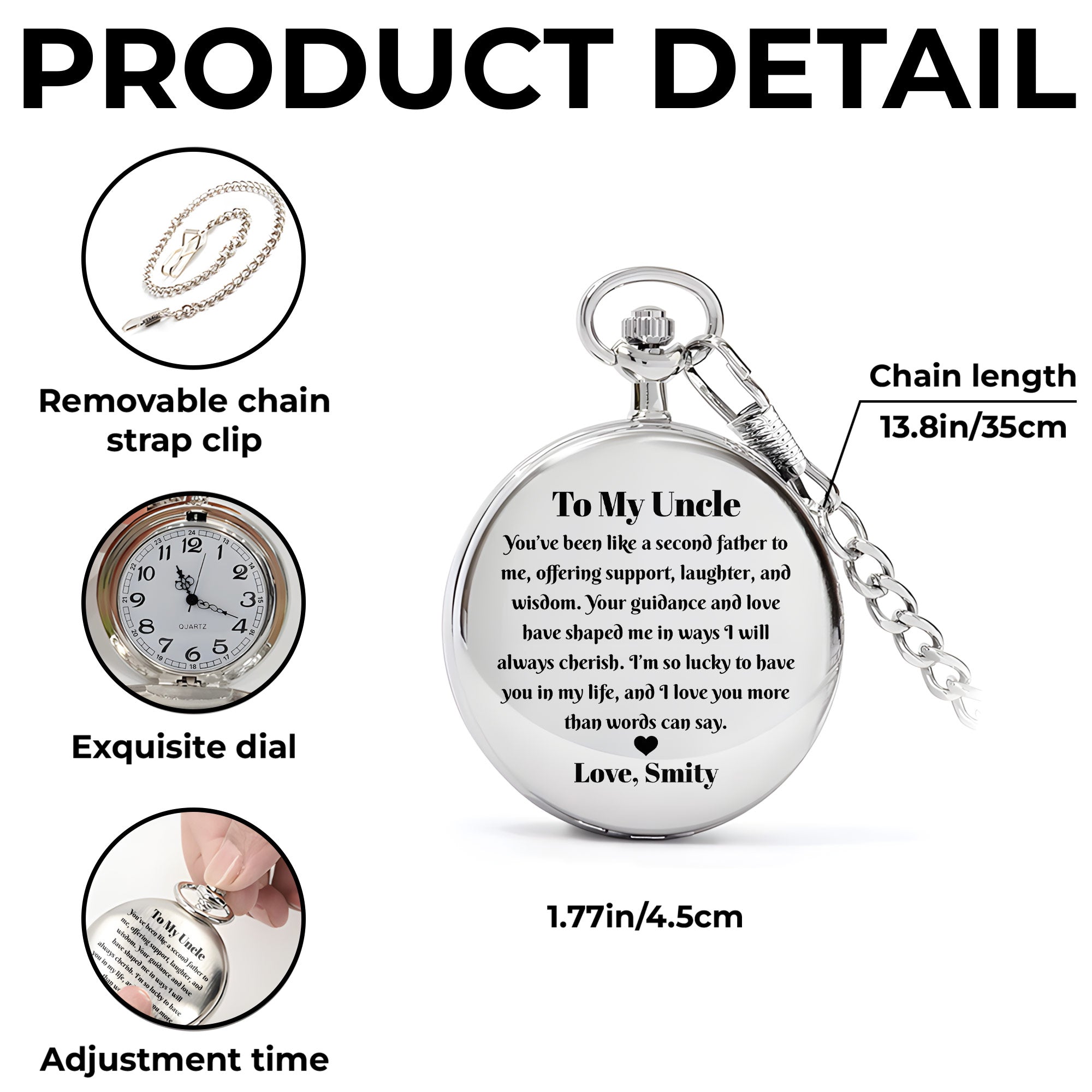 Personalized Silver Pocket Watch Custom Gift for Uncle Pocket Watch GradoCreations