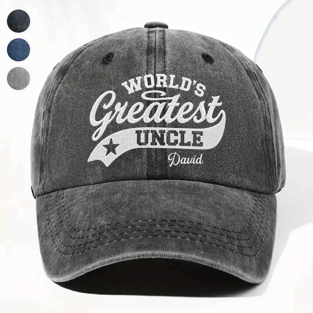 Personalized Washed Denim Cap World's Greatest Uncle Gift Washed Denim Cap GradoCreations