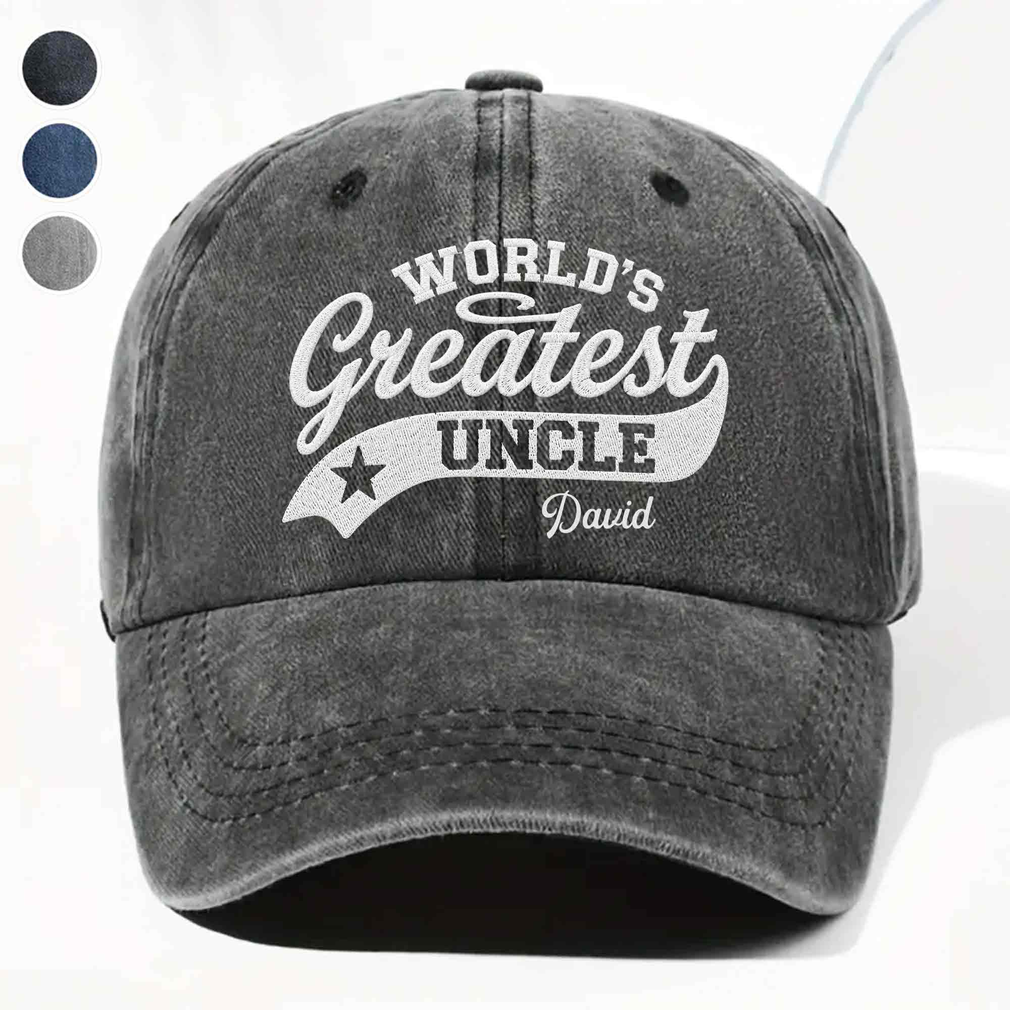 Personalized Washed Denim Cap World's Greatest Uncle Gift Washed Denim Cap GradoCreations