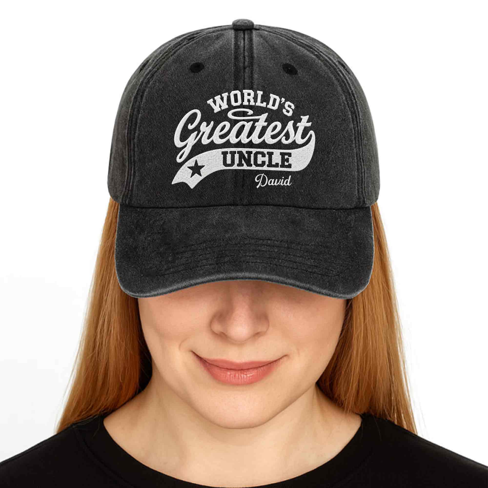 Personalized Washed Denim Cap World's Greatest Uncle Gift Washed Denim Cap GradoCreations