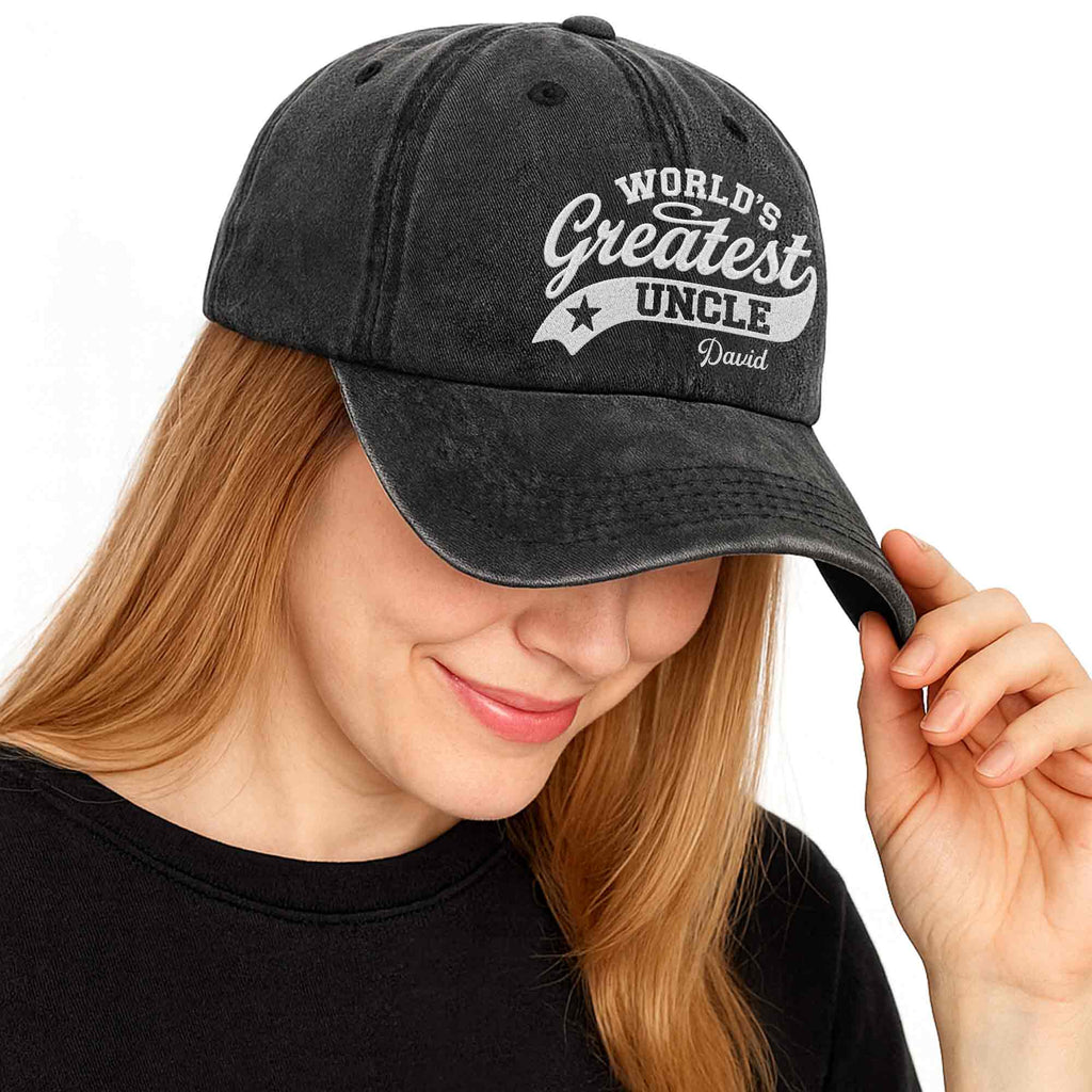 Personalized Washed Denim Cap World's Greatest Uncle Gift Washed Denim Cap GradoCreations