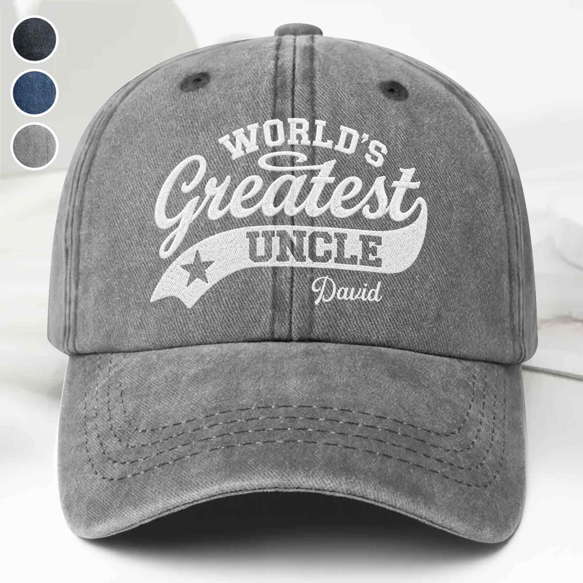 Personalized Washed Denim Cap World's Greatest Uncle Gift Washed Denim Cap GradoCreations