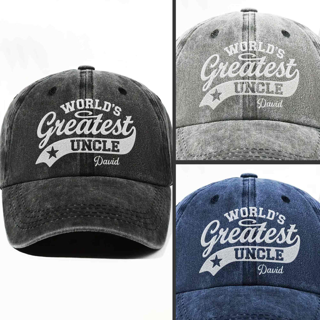 Personalized Washed Denim Cap World's Greatest Uncle Gift Washed Denim Cap GradoCreations