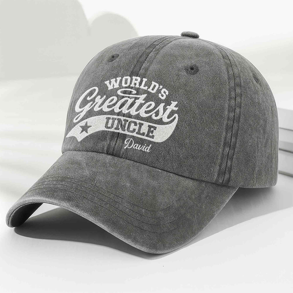 Personalized Washed Denim Cap World's Greatest Uncle Gift Washed Denim Cap GradoCreations