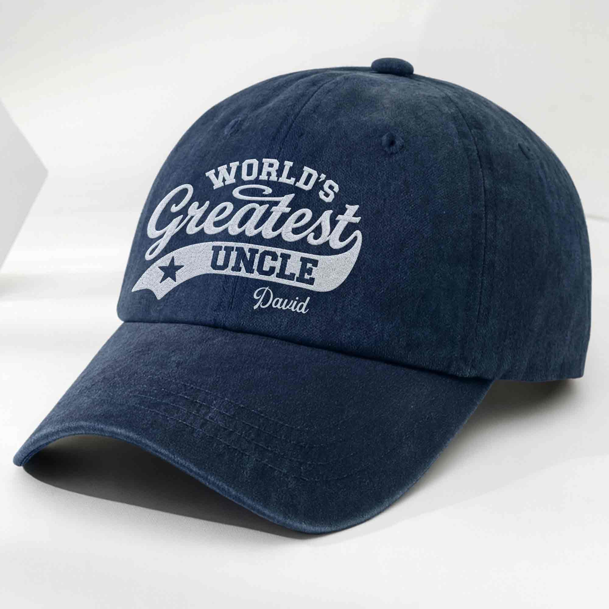 Personalized Washed Denim Cap World's Greatest Uncle Gift Washed Denim Cap GradoCreations