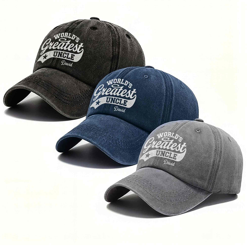 Personalized Washed Denim Cap World's Greatest Uncle Gift Washed Denim Cap GradoCreations