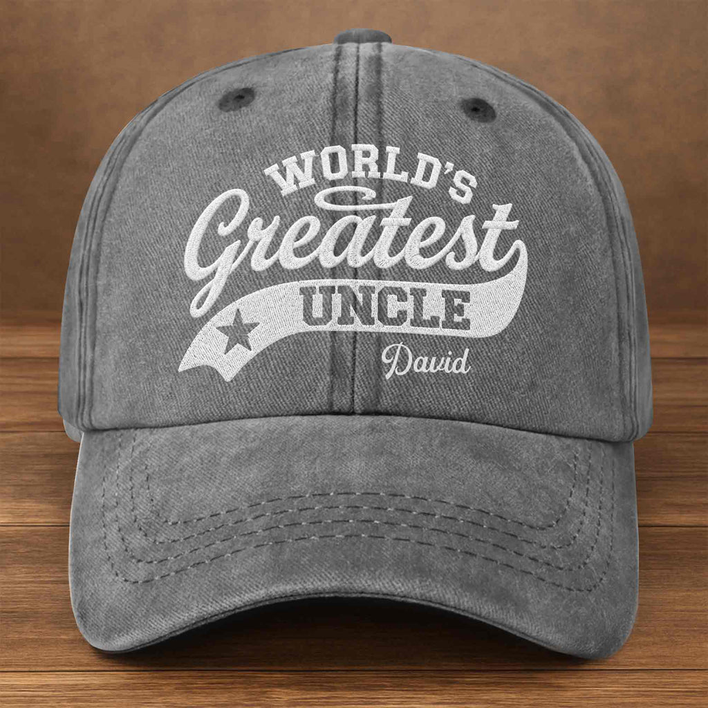 Personalized Washed Denim Cap World's Greatest Uncle Gift Washed Denim Cap GradoCreations