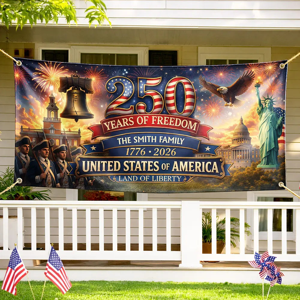 Personalized USA 250th Anniversary Horizontal Banner for Family Home Decor