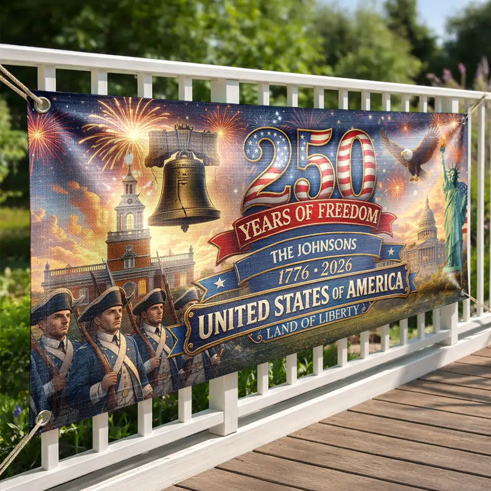 Personalized USA 250th Anniversary Horizontal Banner for Family Home Decor
