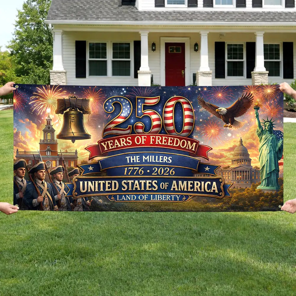 Personalized USA 250th Anniversary Horizontal Banner for Family Home Decor