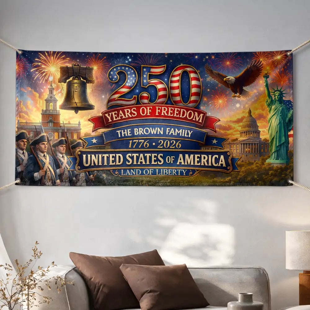 Personalized USA 250th Anniversary Horizontal Banner for Family Home Decor