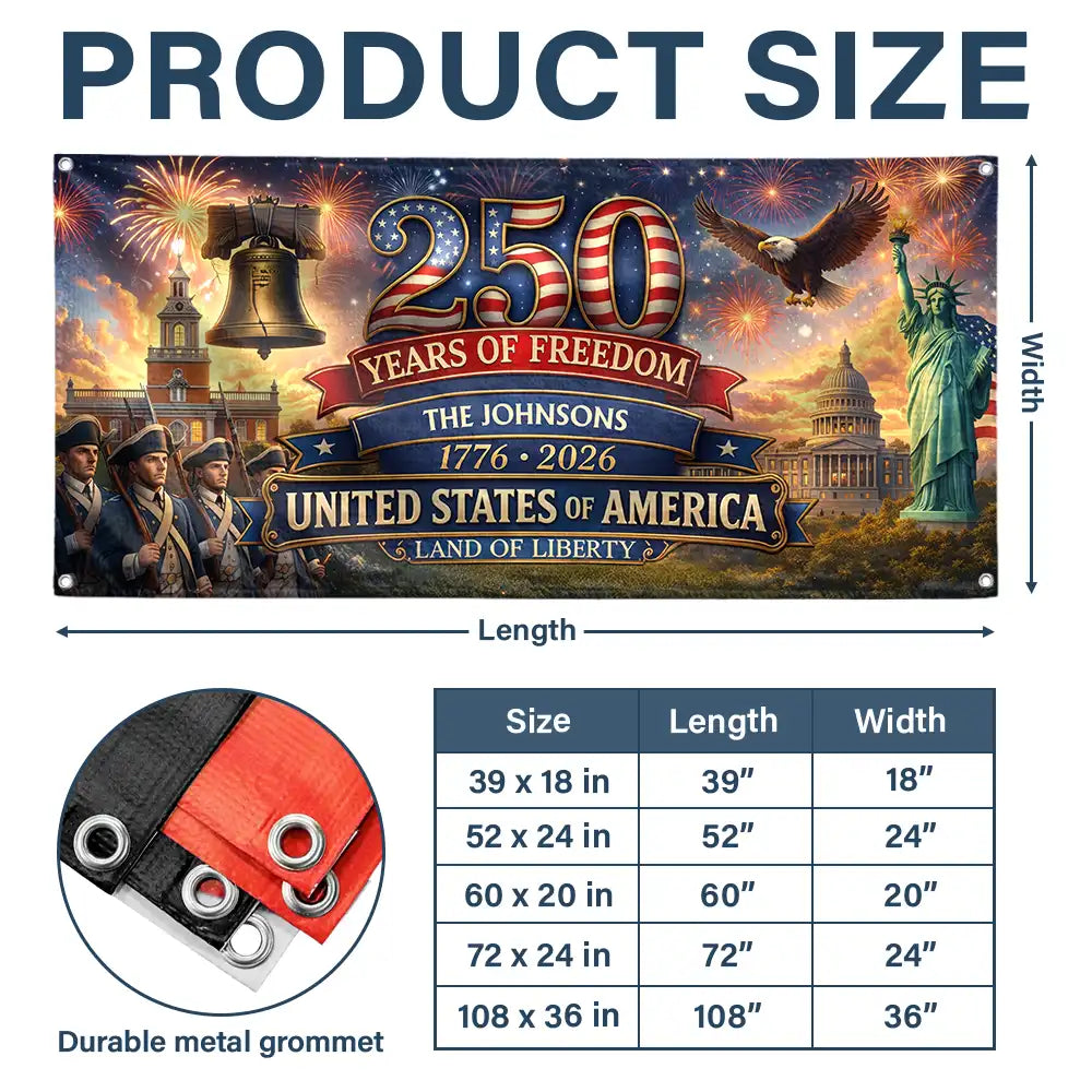 Personalized USA 250th Anniversary Horizontal Banner for Family Home Decor