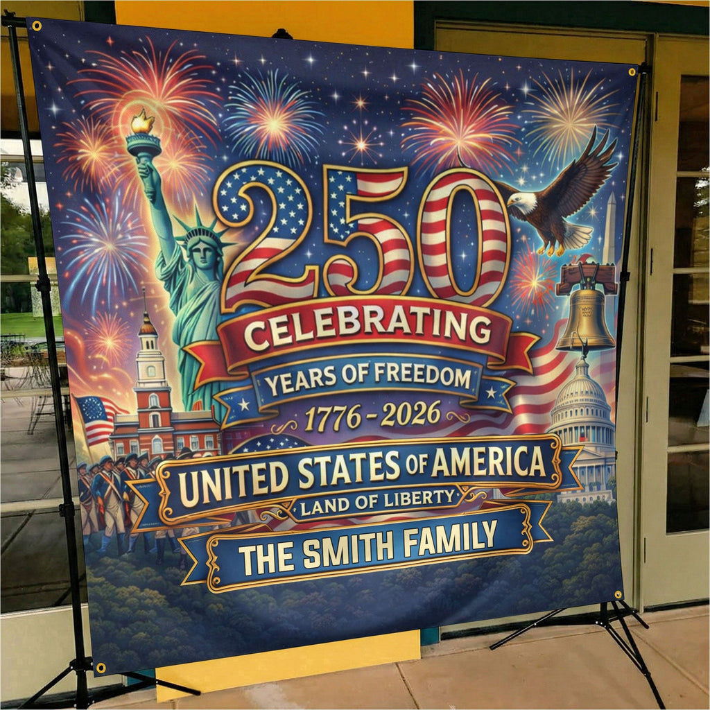 Personalized USA 250 Years Freedom Backdrop for Patriotic Family