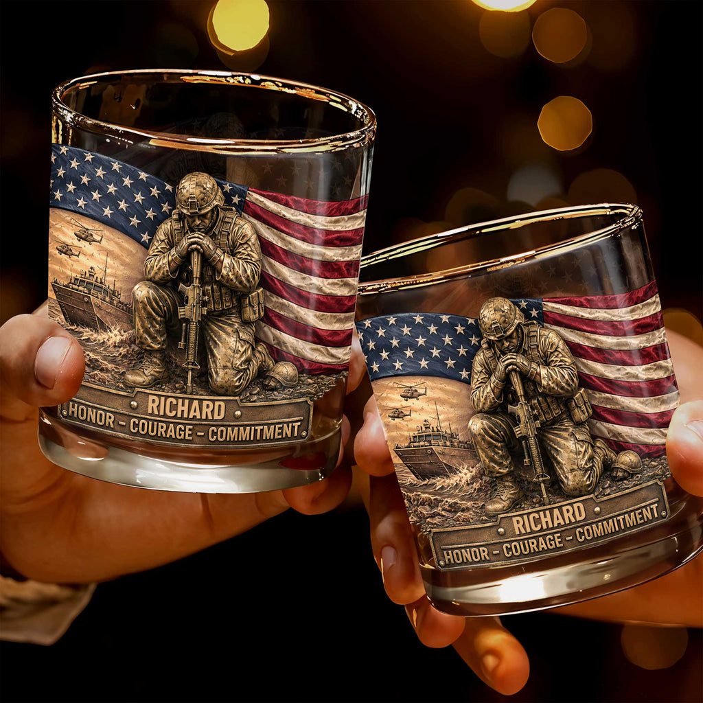 Personalized Custom Whiskey Glass with American Flag Gift for Dad Whiskey Glass GradoCreations