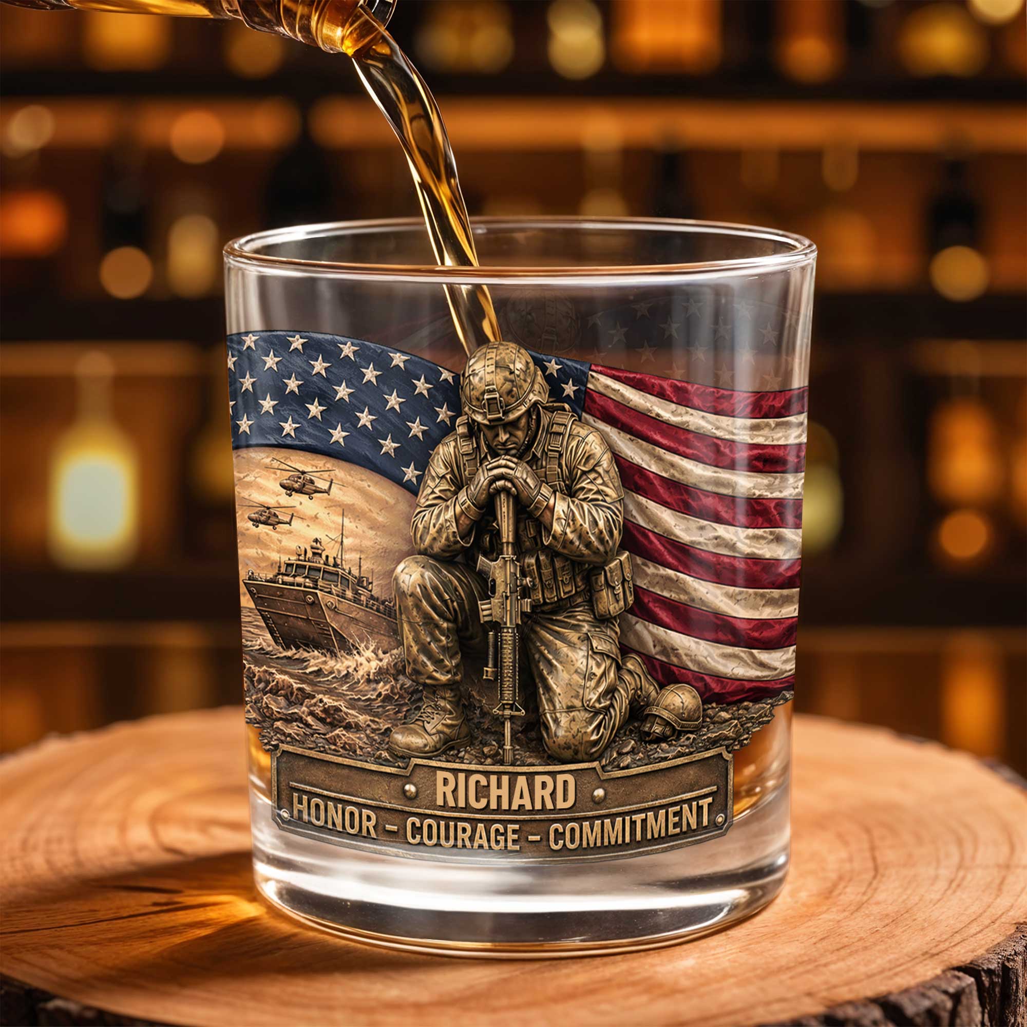 Personalized Custom Whiskey Glass with American Flag Gift for Dad Whiskey Glass GradoCreations