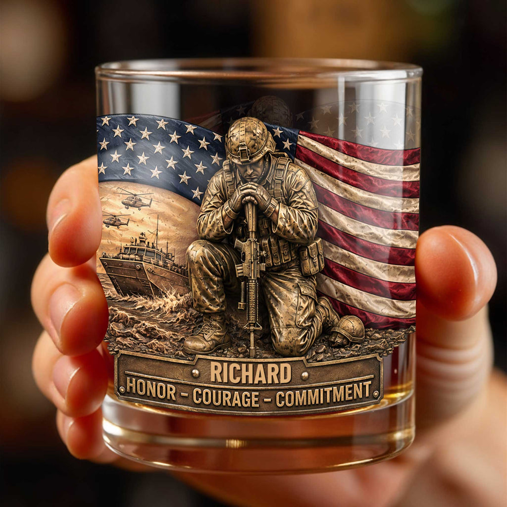 Personalized Custom Whiskey Glass with American Flag Gift for Dad Whiskey Glass GradoCreations