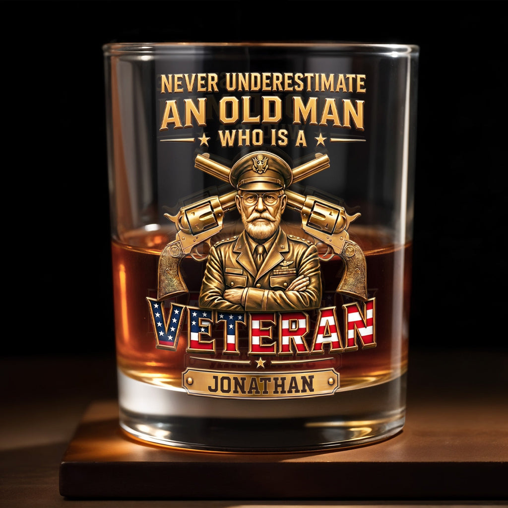 Personalized Custom Whiskey Glass Veteran Gift for Dad