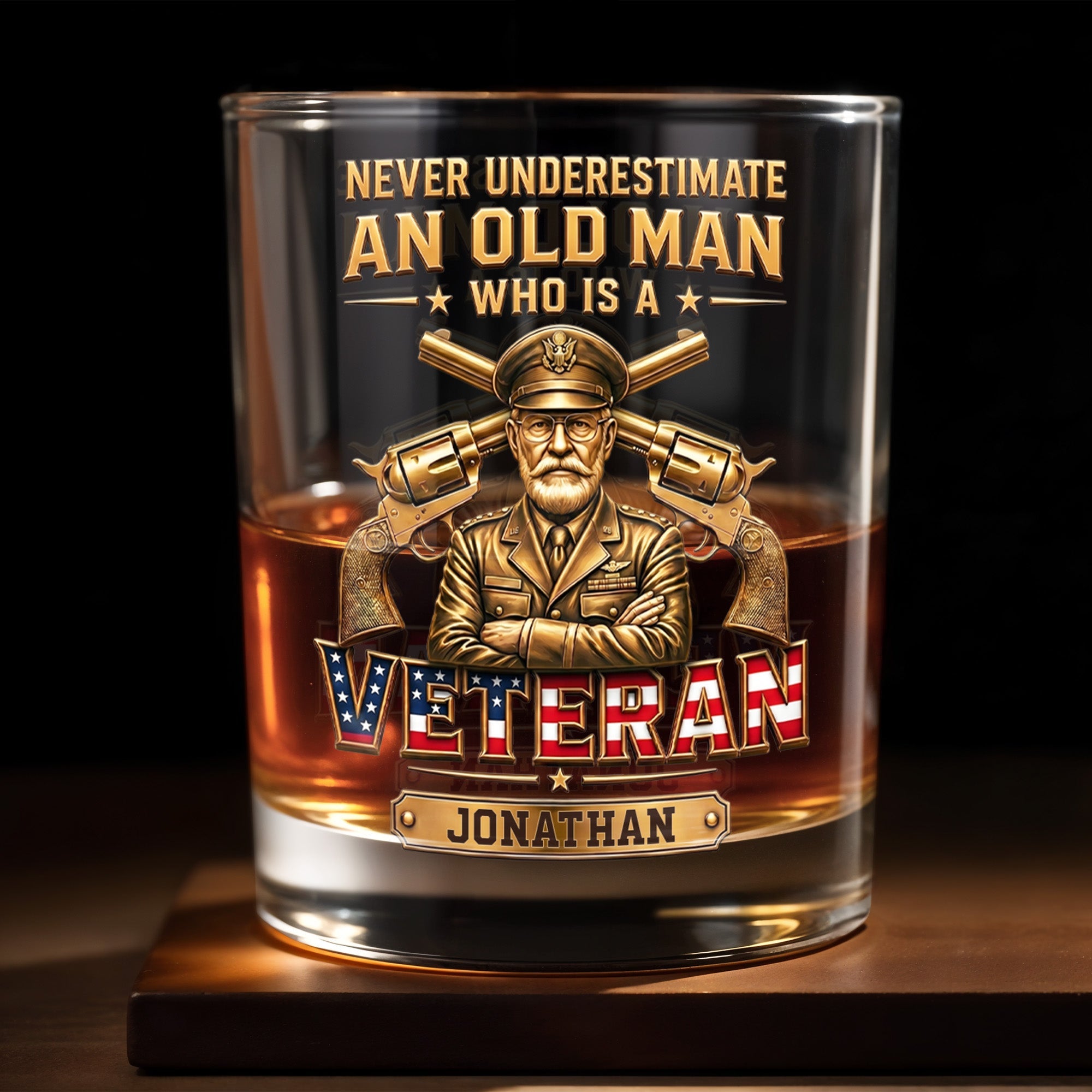 Personalized Custom Whiskey Glass Veteran Gift for Dad