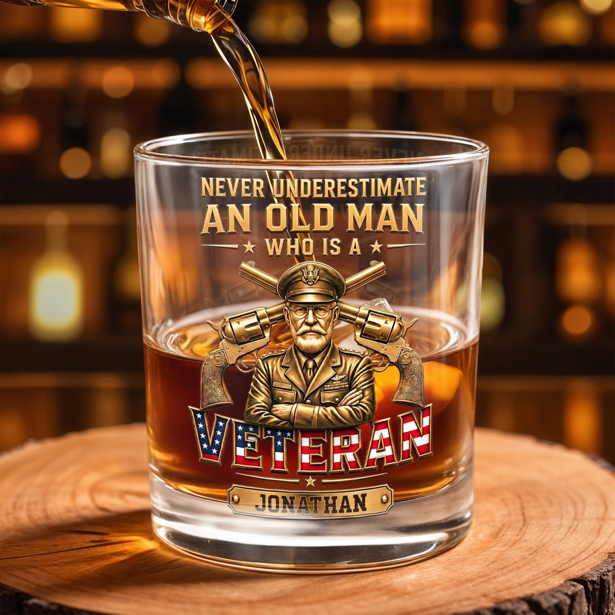 Personalized Custom Whiskey Glass Veteran Gift for Dad