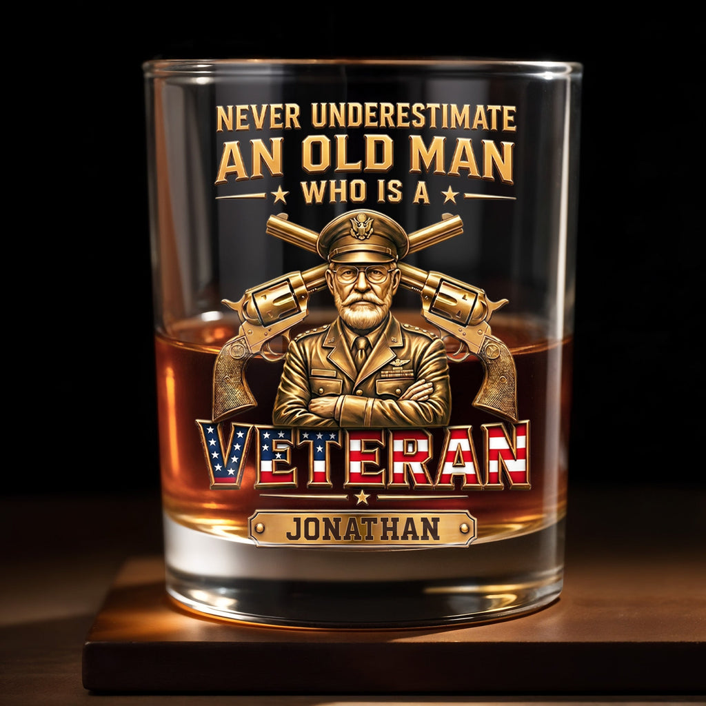 Personalized Custom Whiskey Glass Veteran Gift for Dad