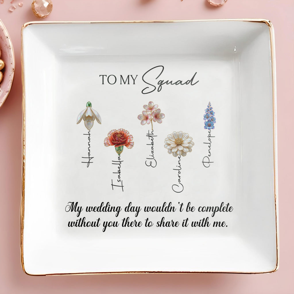 Personalized Ceramic Jewelry Dish with Birth Month Flowers Gift for Bridesmaids Jewelry Dish GradoCreations