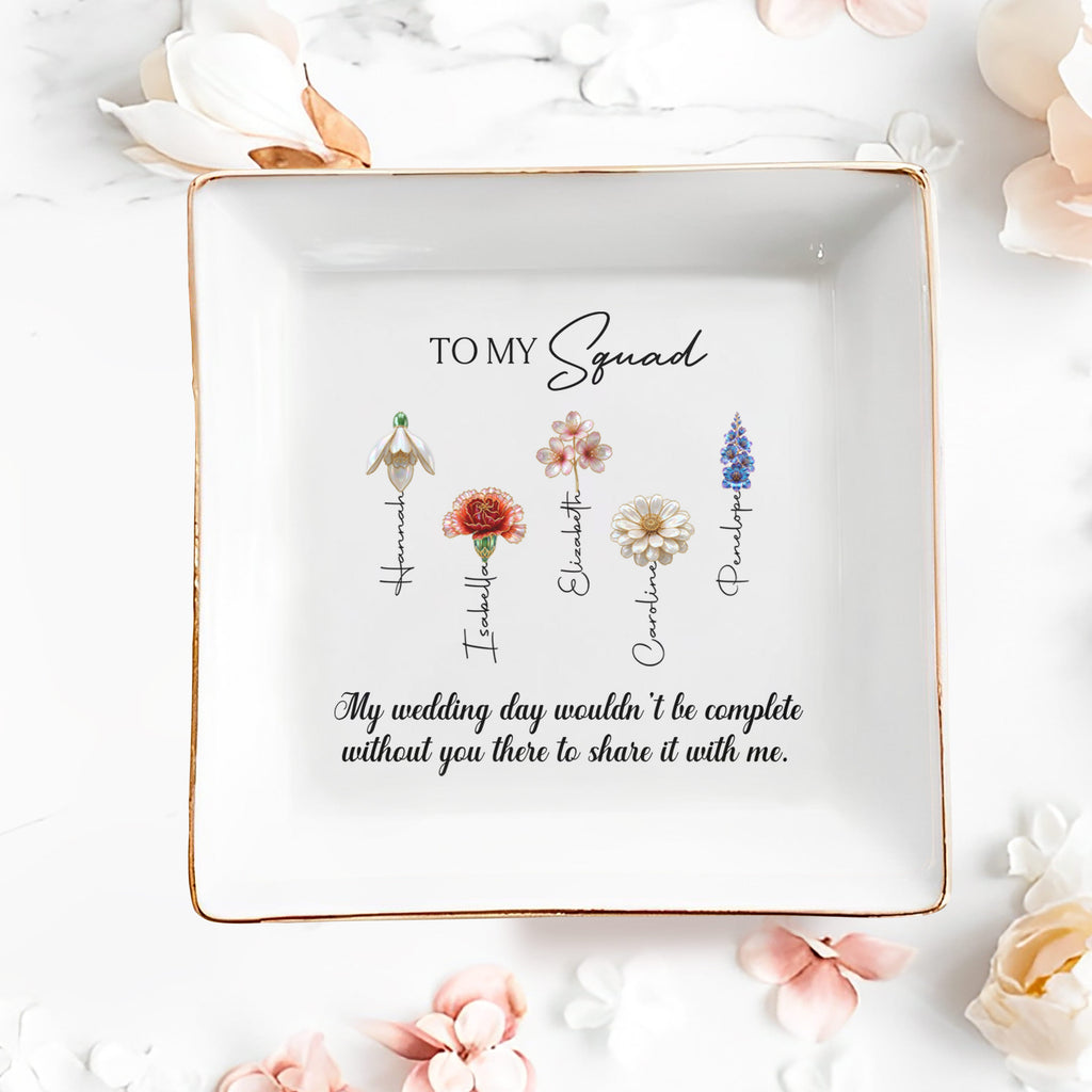 Personalized Ceramic Jewelry Dish with Birth Month Flowers Gift for Bridesmaids Jewelry Dish GradoCreations